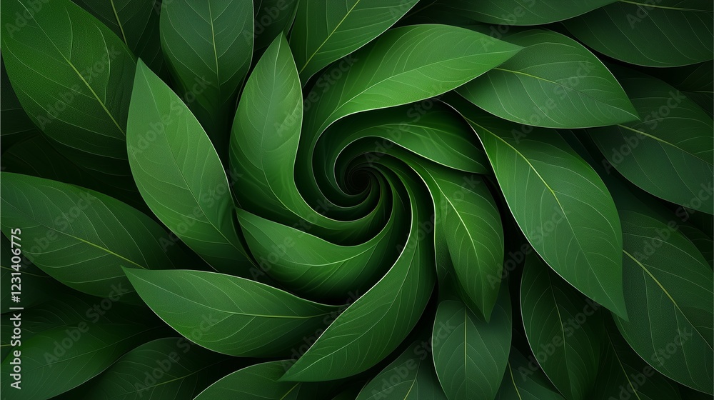 Fototapeta premium A mesmerizing spiral pattern of green leaves, creating a vibrant and soothing natural design.