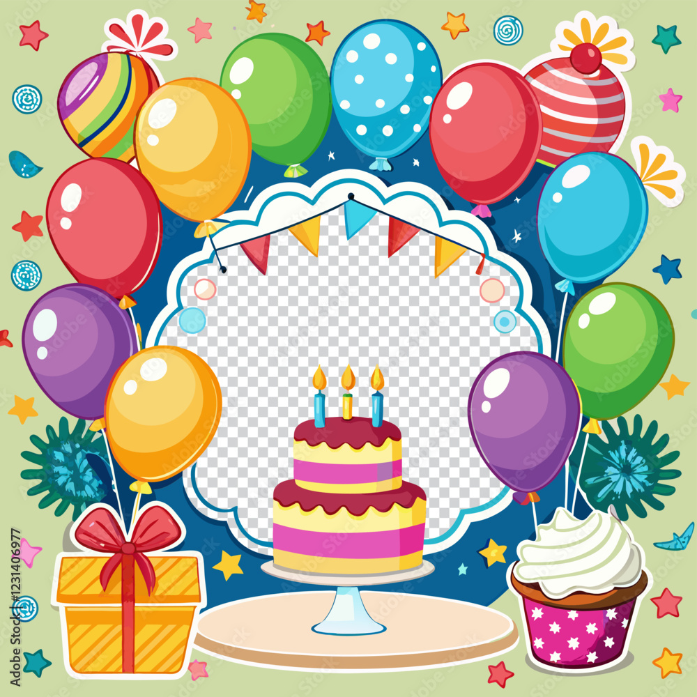 Birthday wishes social media post template, balloons, cocktail, cake. Invitations, happy birthday. Vector templates great for card, poster, flyer or banner Birthday wishes social media post template, balloons, cocktail, cake. Invitations, happy birthday. Vector templates great for card, poster, flyer or banner