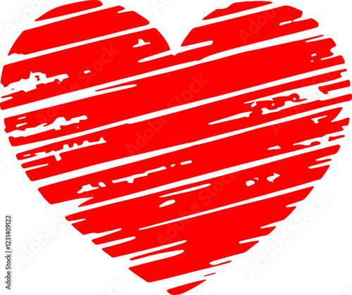 "Minimalist yet bold red grunge heart icon with a vintage feel, ideal for romantic graphics."