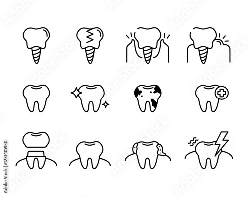 Dental Icon Set. A comprehensive collection of vibrant and professional icons for dental practices, perfect for patient communication to promote oral health awareness. 