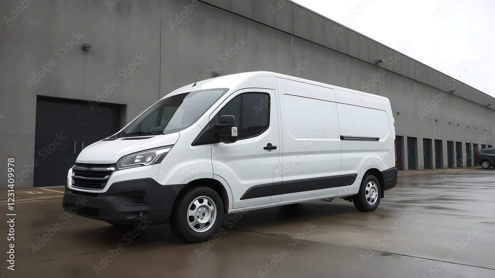 White commercial delivery van on warehouse background, 3d illustration.Modern Delivery Van Truck Side view blank mockup.
White commercial delivery van on warehouse background, 3d illustration.Modern Delivery Van Truck Side view blank mockup.