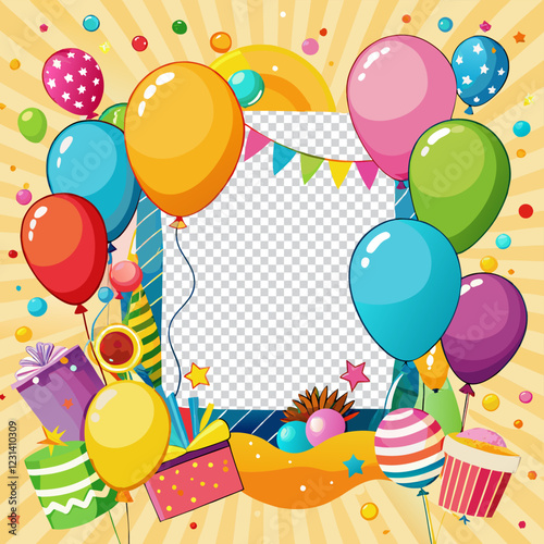 Beautiful happy birthday card with Crown and photo frame Free Vector. Birthday Greeting card with photo on a transparent background