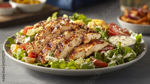Crisp Romaine, Grilled Chicken, Creamy Caesar: Salad Perfection! Eat Food Meal Dish Lunch Fresh Plate