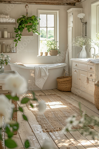Rustic bathroom with natural light and shabby chic decor