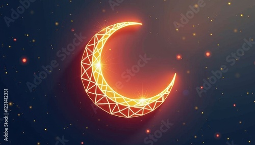 Golden Crescent Moon and Stars Wishes for Ramadan Mubarak photo