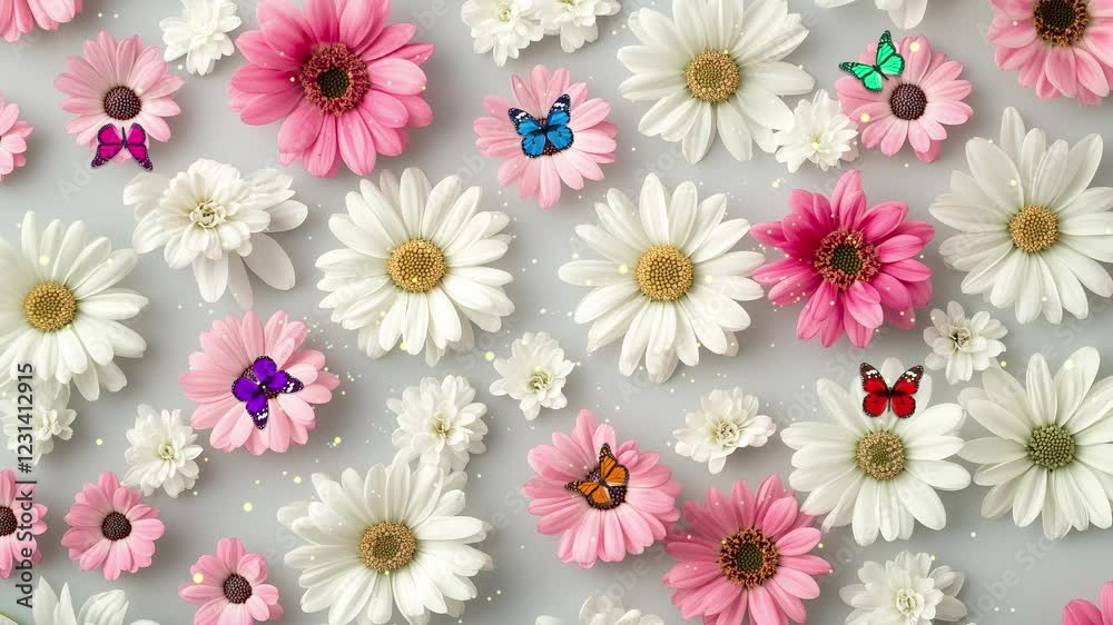 flowers composition pink flowers on pastel pink seamless looping overlay 4k virtual video animation background