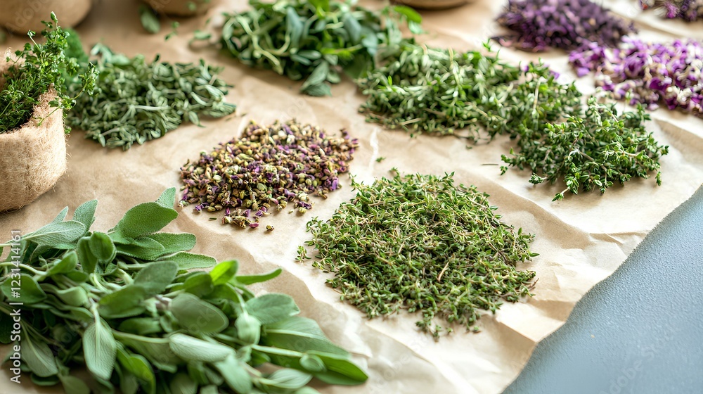 Fresh and Dried Herbs Collection: Rosemary, Thyme, Oregano Fresh and Dried Herbs Collection: Rosemary, Thyme, Oregano