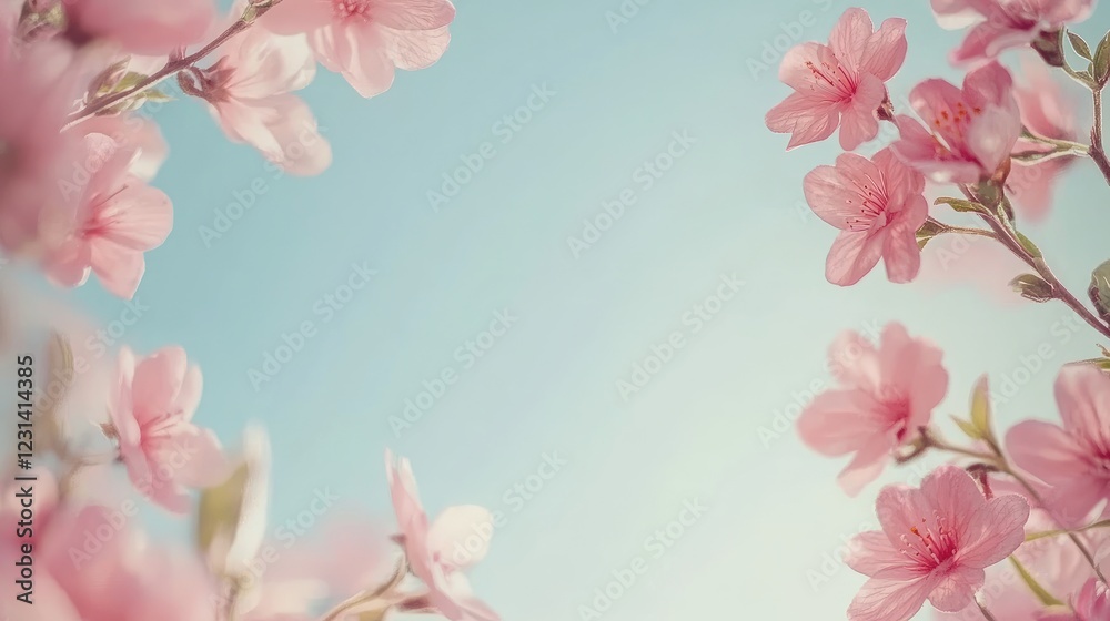 Naklejka premium Delicate pink floral frame with a soft pastel background, leaving a clear space for creative text or photo. The perfect romantic design with a clean, minimal style