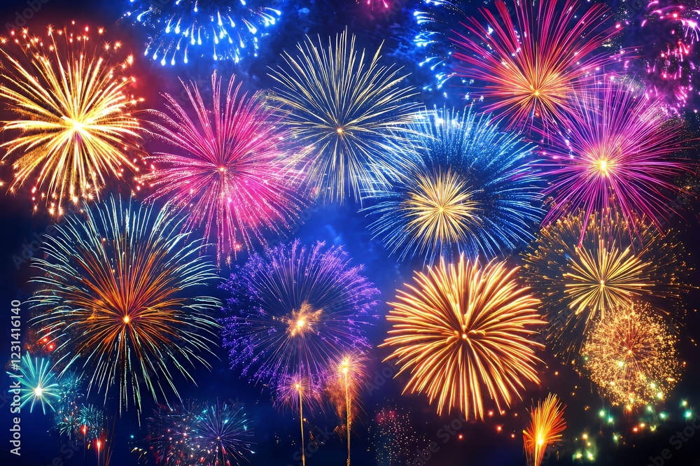 Fototapeta premium Vibrant Fireworks Display Illuminating The Night Sky