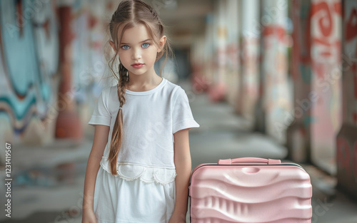 The child confident preparation for travel represents life lessons in responsibility and planning, perfect for highlighting family travel and personal growth. photo