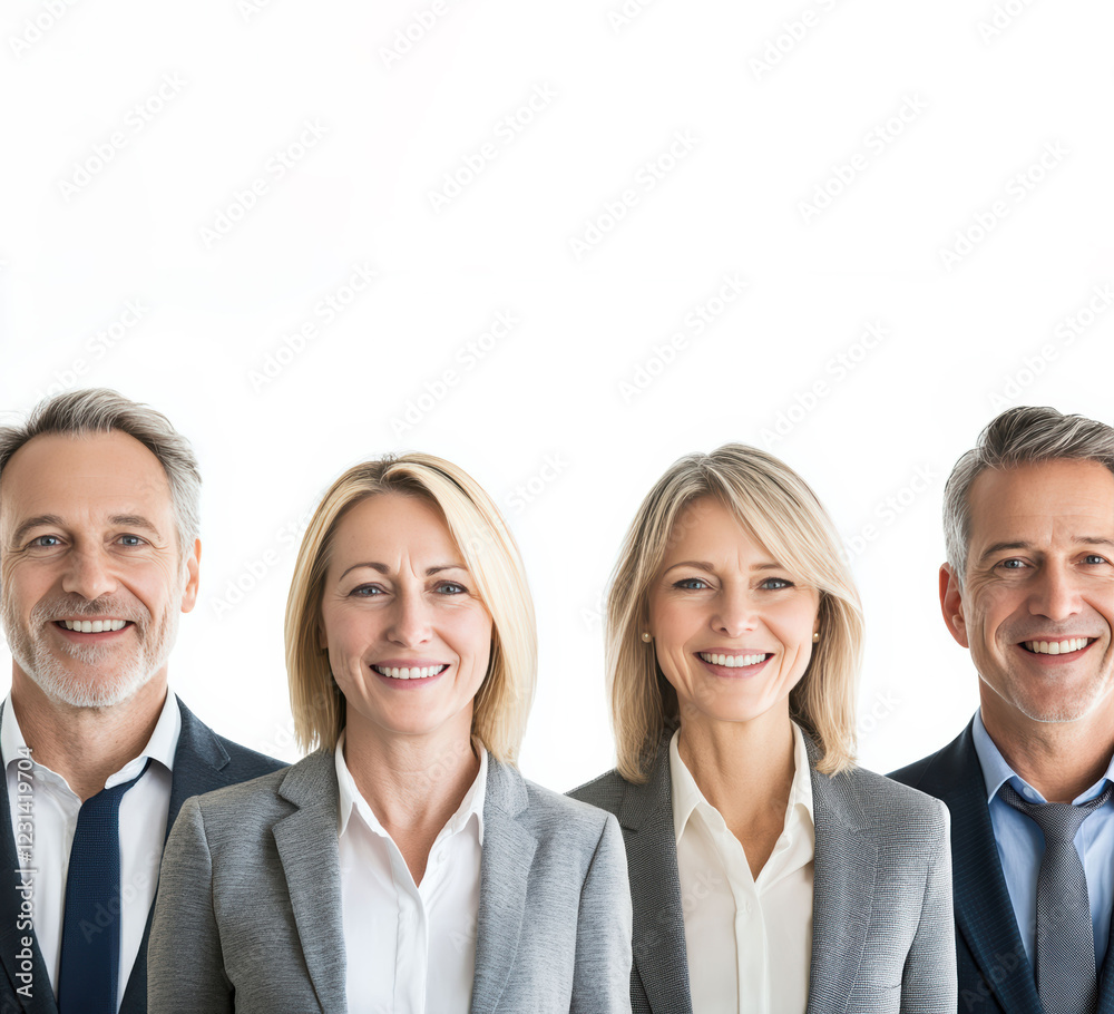 Dressed in business suits, a group of senior professionals stands against a white background, radiating professionalism and team spirit. Dressed in business suits, a group of senior professionals stands against a white background, radiating professionalism and team spirit.