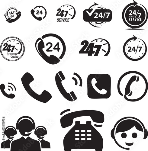 24/7 Customer Support Icon, 24/7 Phone Assistance Icon, Online Support Icon, 24/7 Live Chat Icon, Call Center Support Icon, 24/7 Tech Support Icon, Customer Service Icon, Phone Help Desk Icon, 