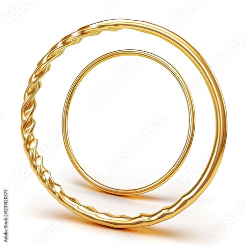 Two intertwined golden rings, one twisted and one smooth, symbolizing unity and elegance. isolated on white background