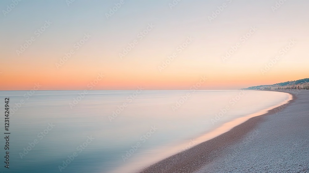 Fototapeta premium Soft pastel colors blend in serene sky above calm ocean waves at