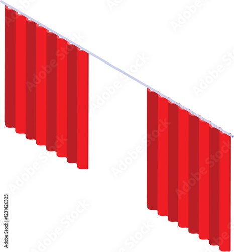 Red curtains hanging on a white rail, creating a sophisticated division between spaces