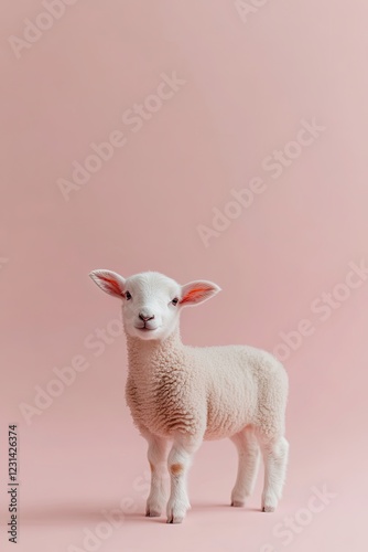 Soft lamb stands against gentle pink backdrop, showcasing innoce photo