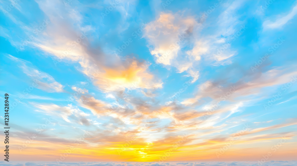 Fototapeta premium Vibrant sunset sky over cloudscape. Background ideal for design