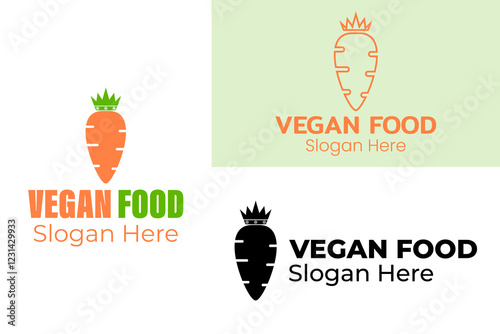 carrot logo vector design symbol with crown icon, good for vegan restaurant logo or vegetable shop logo