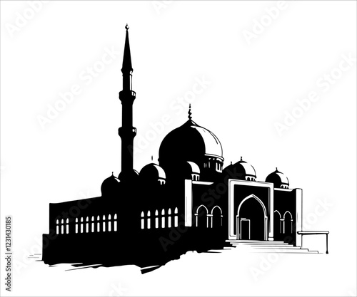 mosque silhouette on white background, vector illustration
