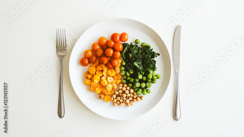 Balanced Diet Plate: Healthy Eating Portion Control Guide. Visual concept for mindful eating and    
