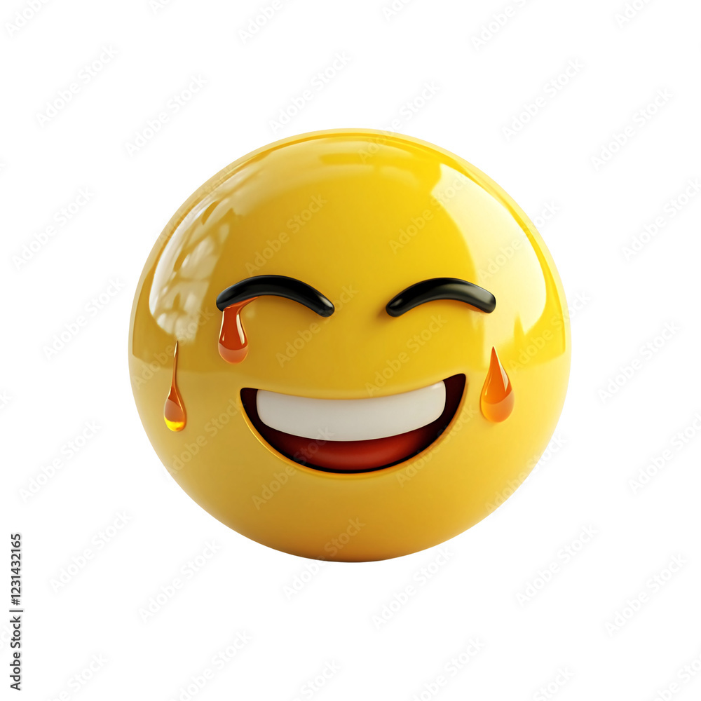 Fototapeta premium Happy crying emoticon, digital rendering, isolated background, web use isolated on transparent or white background. Generative ai