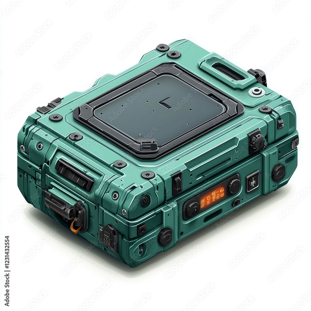 Fototapeta premium Futuristic Teal Gadget: A Cyberpunk-Style Electronic Device Concept