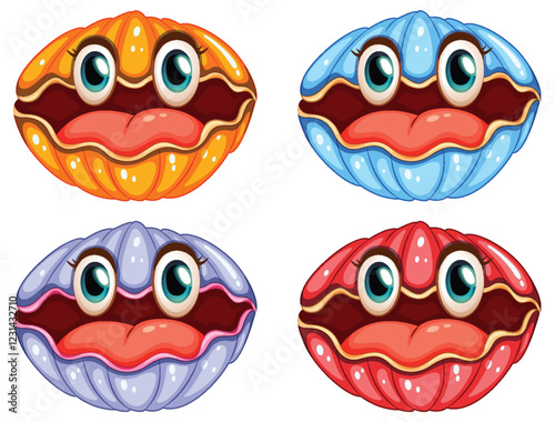 Colorful Cartoon Clams with Expressions