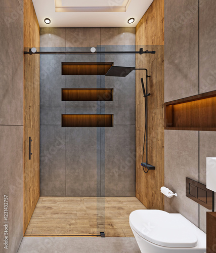 Luxurious Walk-In Shower Sanctuary with Built-In Storage and Rainfall Serenity
