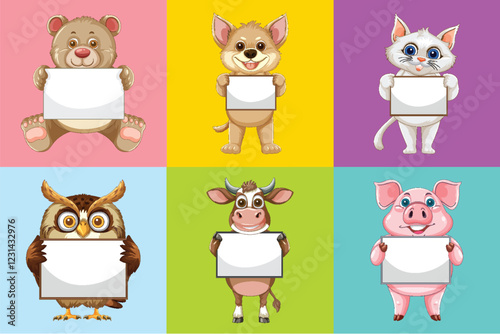 Cute Animals Holding Blank Signs