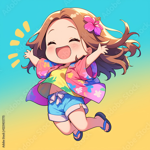 Jumping Joy: Q-version Leap of Happiness, Can be used to design products such as clothes, bags, stickers, etc.
