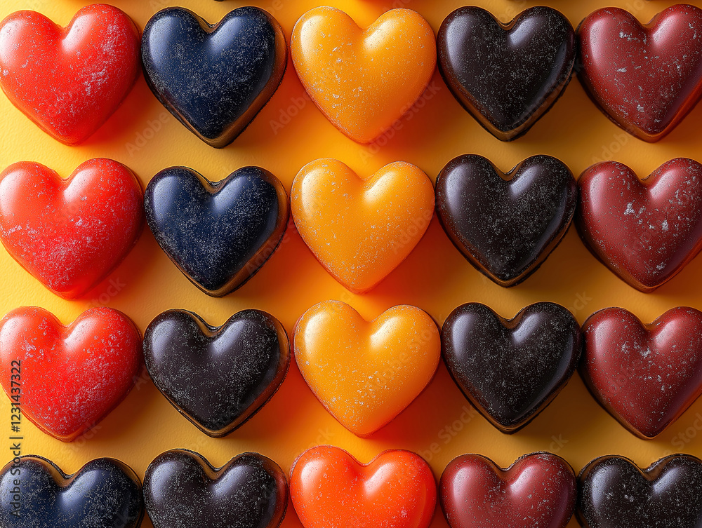 Obraz premium Perfectly aligned rows of heart-shaped candies in a geometric layout