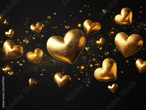 Heart-Shaped Gold Elements Floating for a Lovable Valentine's Day