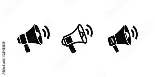 Megaphone, Loudspeaker, speaker, bullhorn alert,  vector illustration on white background. Advertising symbol, business promotion symbol black vector icon set.