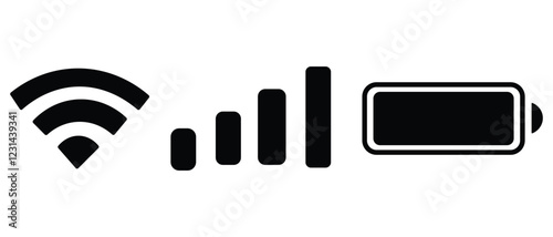 Wifi icon, charging status symbol, Status bar for phone. Vector phone mobile signal. wifi and mobile status bar connection icon, gsm signal icon. vector illustration. 