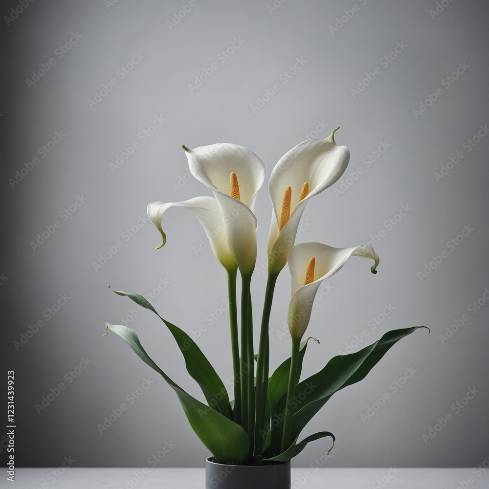 Fototapeta premium A white calla lily in a modern minimalist setting with soft lighting.