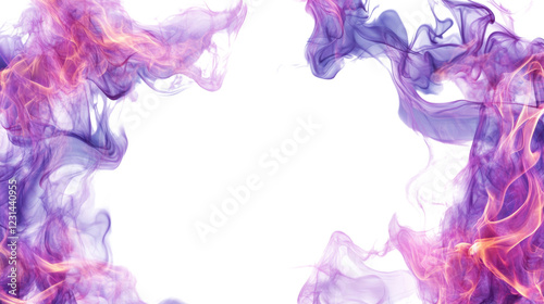 Colorful smoke creating a frame on transparent background