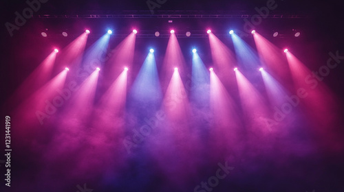 Vibrant blurred concert lights create an abstract colorful atmosphere symbolizing energy excitement and creativity modern minimalistic bright light tone with empty blank caption space on the side

