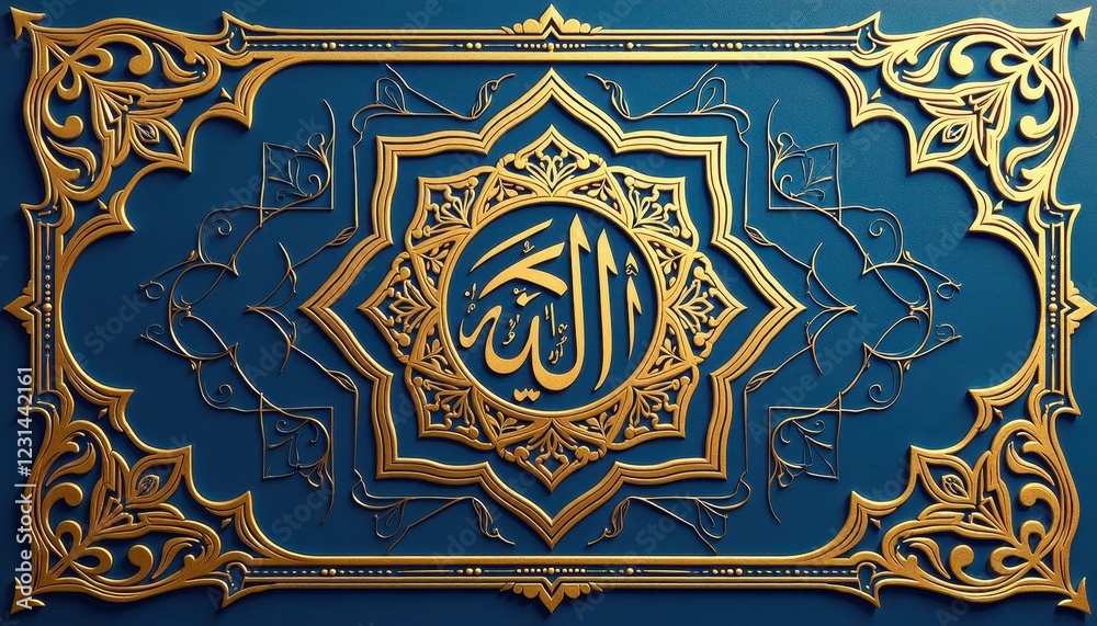 Ramadan Mubarak: Intricate Islamic Calligraphy Art on Deep Blue Ramadan Mubarak: Intricate Islamic Calligraphy Art on Deep Blue