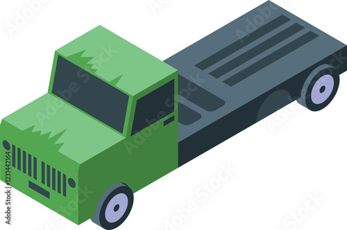 Empty flatbed truck transporting goods, isometric projection