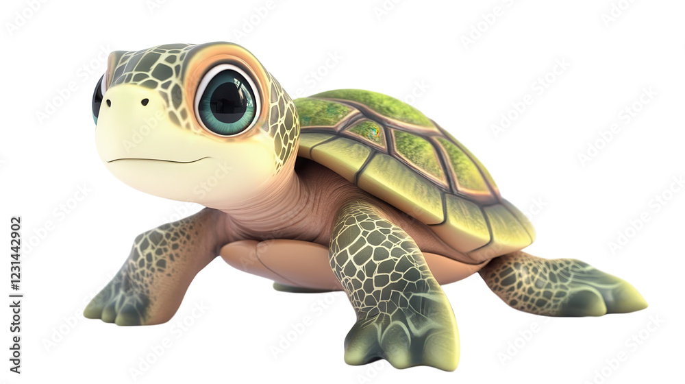 Young sea turtle exploring a vibrant underwater environment in a colorful animated style