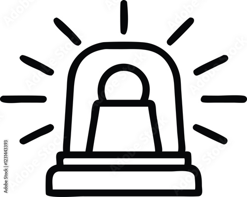 Emergency siren icon, black and white illustration, simple line drawing, police light, ambulance beacon, warning symbol, minimalist design, alert notification, safety equipment, monochrome graphic, ci