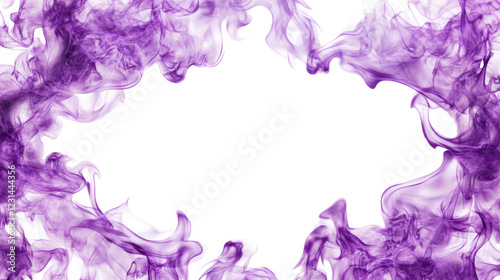 Purple smoke swirls on transparent background