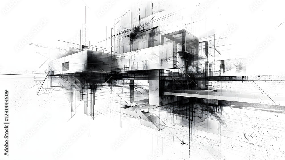 Fototapeta premium An abstract architecture artwork featuring bold geometric shapes, futuristic designs, and intricate patterns, blending creativity and structure to showcase a modern and visionary aesthetic