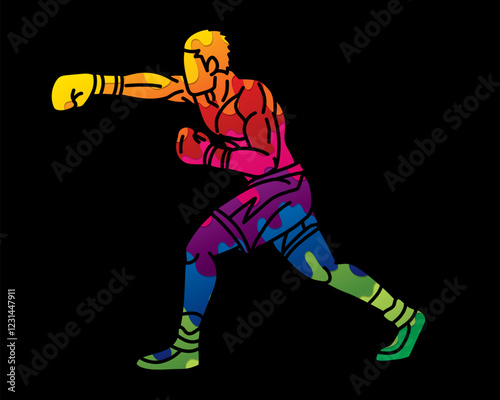 Graffiti Boxing Sport Kickboxing Action Muay Thai Boxer Cartoon Graphic Vector
