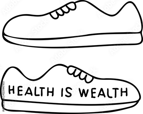 Health investment and wellness returns. Health-themed sneakers illustration
