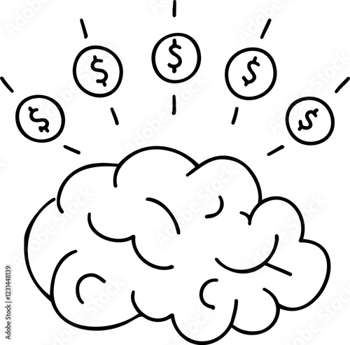 Health investment  and wellness returns. Brain with dollar signs illustration
