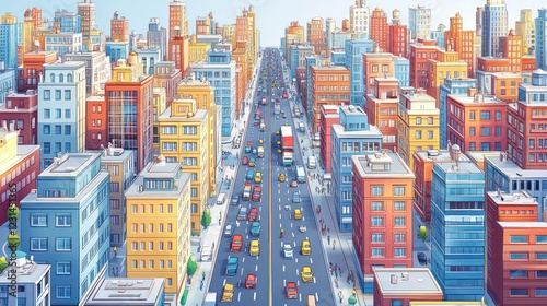 Cityscape highway traffic aerial view, bustling metropolis, urban planning illustration photo