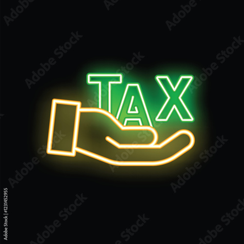 Neon sign of a hand holding the word tax, concept for paying taxes