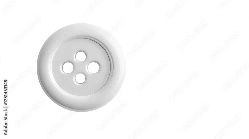 White four-hole button on a plain background used in sewing and clothing design projects