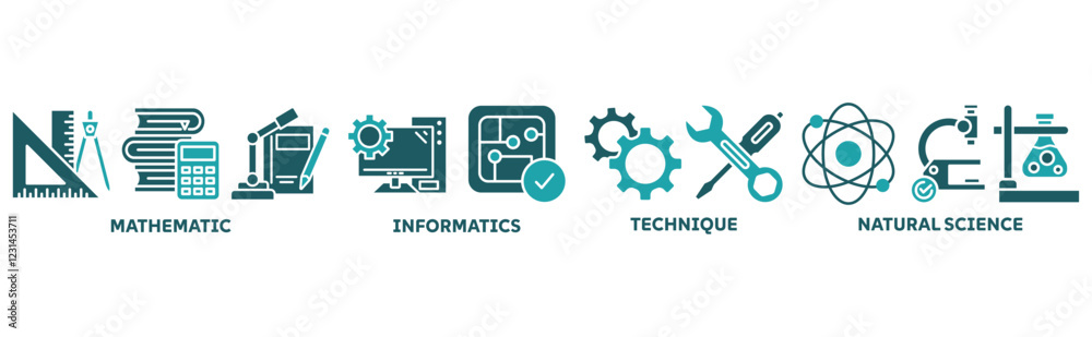 MINT icon set illustration concept with icon of mathematic, informatics, technique, natural science MINT icon set illustration concept with icon of mathematic, informatics, technique, natural science